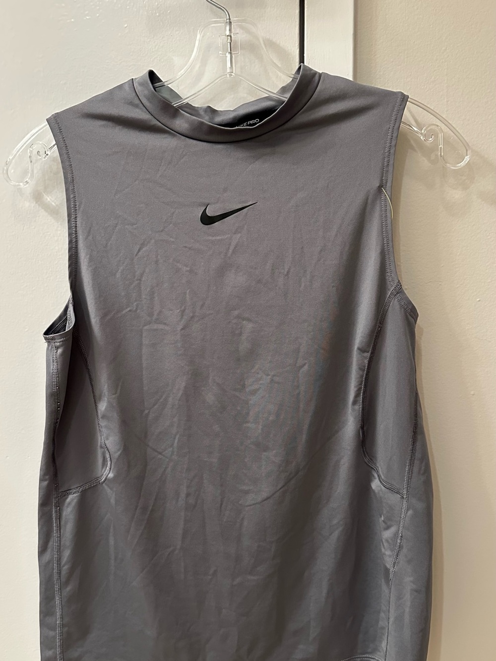 Nike Gray Sleeveless Dri-FIT Mock Neck Tank Top with Black Swoosh
